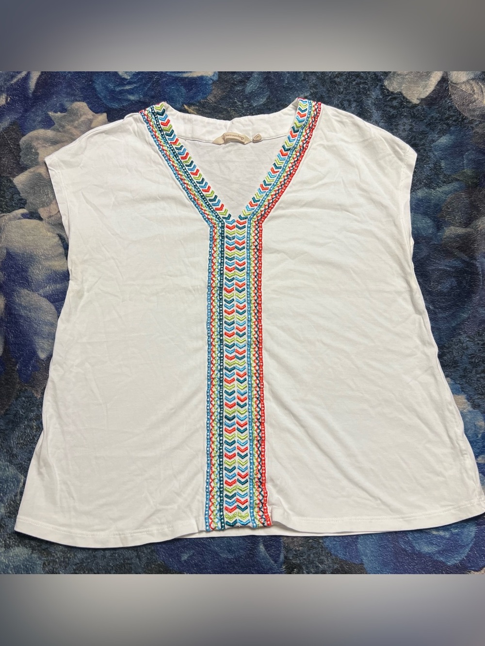 Soft Surroundings White Top with Multicolor Embroidered Trim - Picture 1 of 4